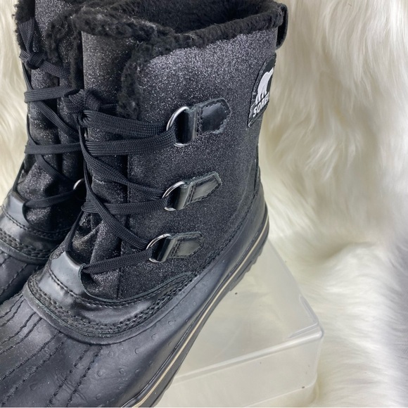 SOREL GLITTER LACEUP WINTER BOOTS COLOR BLACK SIZE 10 WOMAN - Picture 7 of 11